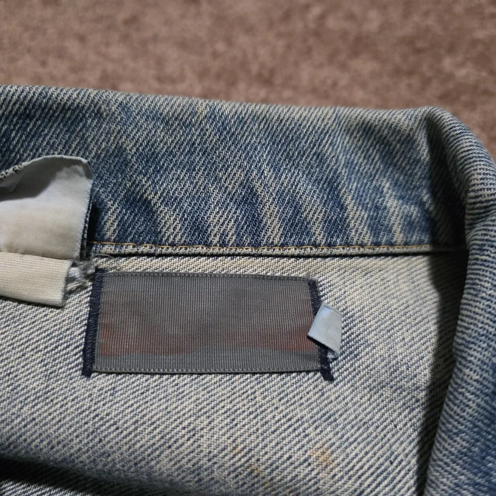 Vintage‎ 80s Blue Denim Trucker Jacket Mens Medium Light Stone Acid Wash Jean